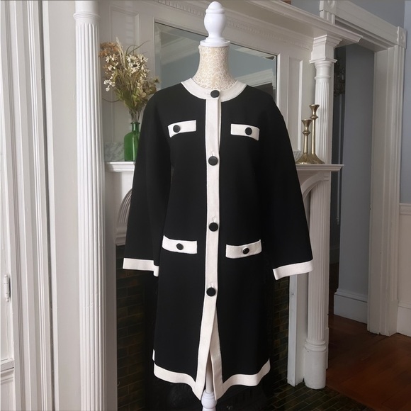 RARE KATE SPADE Head In The Clouds Black & Off White Knit Coat Size Medium - Picture 3 of 16